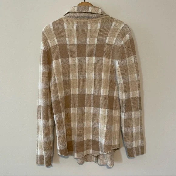 William Rast Plaid Shacket Womens XS Tan Cream Button Front Knit Shirt Jacket - Picture 3 of 4